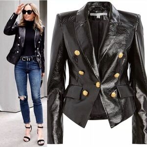 NWOT Veronica Beard Cooke Dickey Glossy Leather Blazer Jacket Double Breasted S4
